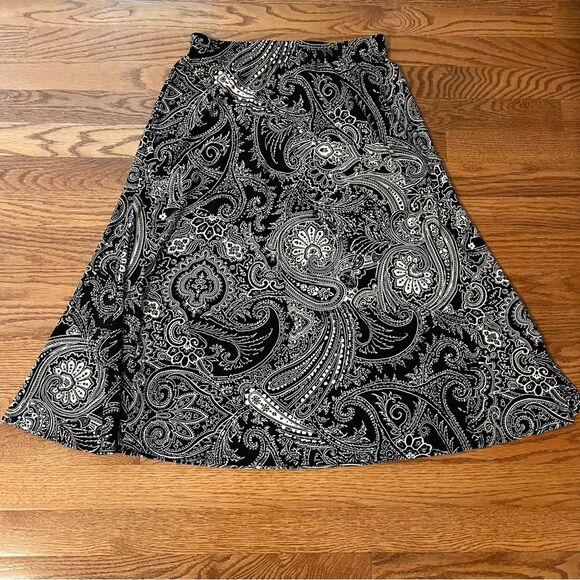 Chico's A Line Elastic Waist Skirt-Black Tan Pattern-Size 0 (Small) - Picture 1 of 5